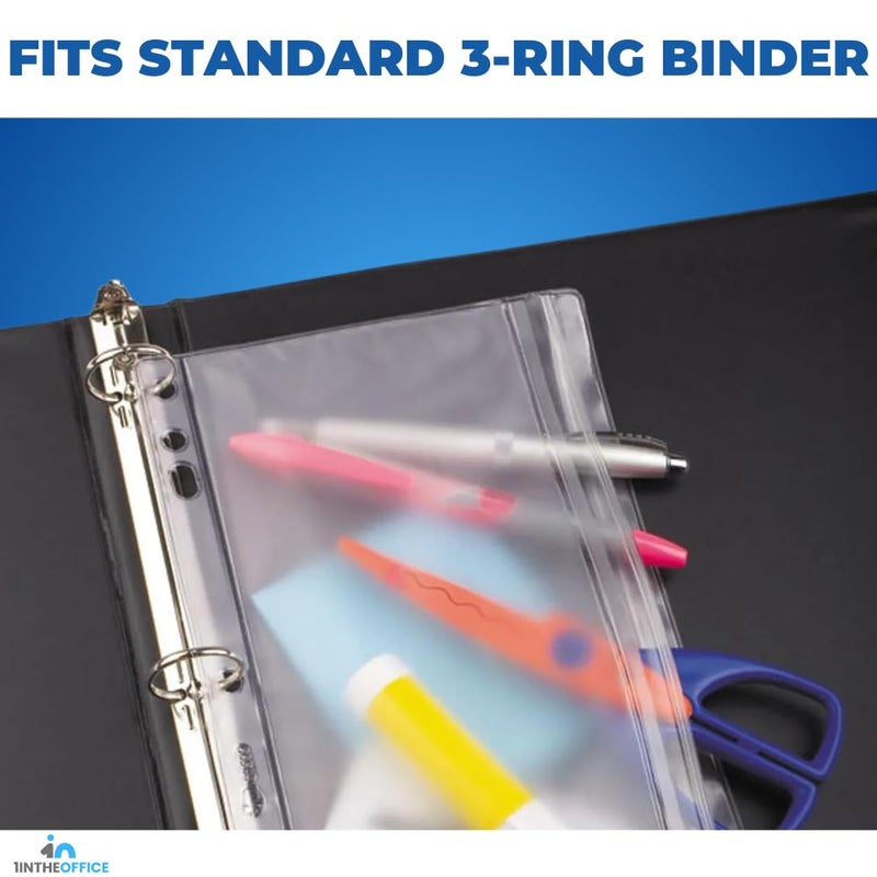 1IntheOffice Clear Pencil Pouch for 3 Ring Binder  Ring Binder Pockets with Zipper  Vinyl  6 Pack - Image 5